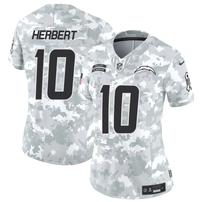 Women's Los Angeles Chargers #10 Justin Herbert 2024 F.U.S.E Arctic Camo Salute To Service Limited Stitched Football Jersey(Run Small)