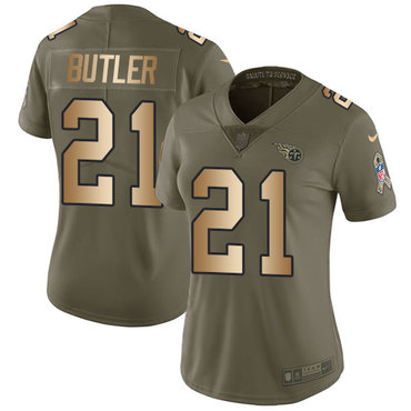 Nike Titans #21 Malcolm Butler Olive Gold Women's Stitched NFL Limited 2017 Salute to Service Jersey