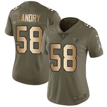 Nike Titans #58 Harold Landry Olive Gold Women's Stitched NFL Limited 2017 Salute to Service Jersey