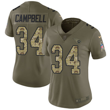 Nike Titans #34 Earl Campbell Olive Camo Women's Stitched NFL Limited 2017 Salute to Service Jersey