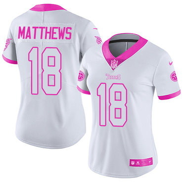 Nike Titans #18 Rishard Matthews White Pink Women's Stitched NFL Limited Rush Fashion Jersey