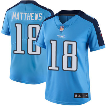 Nike Titans #18 Rishard Matthews Light Blue Women's Stitched NFL Limited Rush Jersey