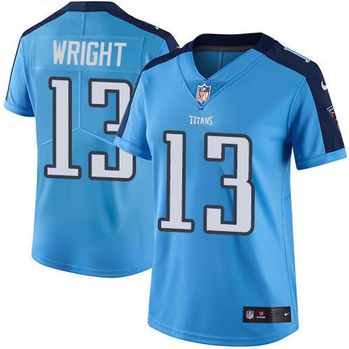 Nike Titans #13 Kendall Wright Light Blue Women's Stitched NFL Limited Rush Jersey