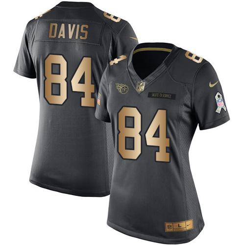 Nike Titans #84 Corey Davis Black Women's Stitched NFL Limited Gold Salute to Service Jersey