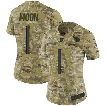 Nike Titans #1 Warren Moon Camo Women's Stitched NFL Limited 2018 Salute to Service Jersey