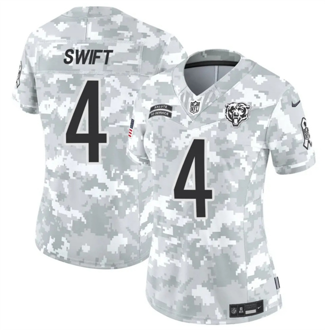 Women's Chicago Bears #4 D'Andre Swift 2024 F.U.S.E Arctic Camo Salute To Service Limited Stitched Football Jersey(Run Small)