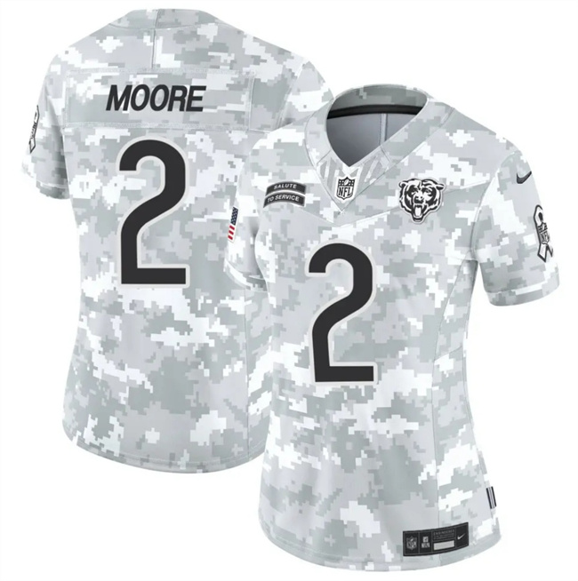 Women's Chicago Bears #2 DJ Moore 2024 F.U.S.E Arctic Camo Salute To Service Limited Stitched Football Jersey(Run Small)