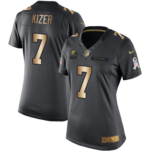 Nike Browns #7 DeShone Kizer Black Women's Stitched NFL Limited Gold Salute to Service Jersey