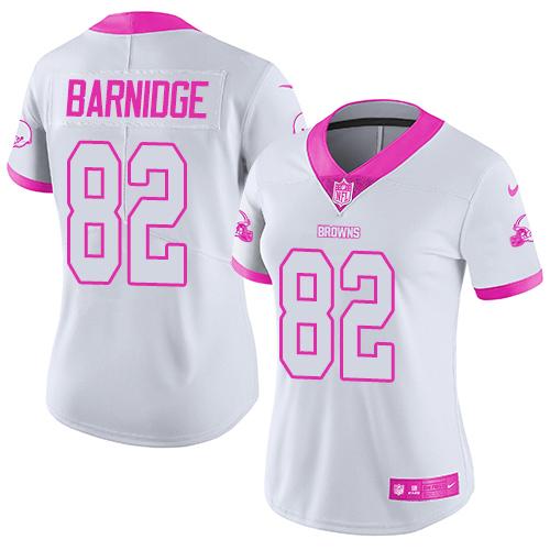 Nike Browns #82 Gary Barnidge White Pink Women's Stitched NFL Limited Rush Fashion Jersey