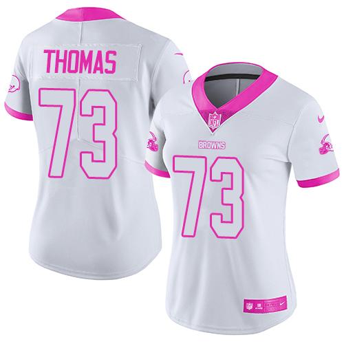 Nike Browns #73 Joe Thomas White Pink Women's Stitched NFL Limited Rush Fashion Jersey