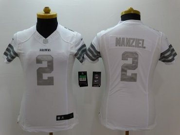 Women New Browns #2 Johnny Manziel White Stitched NFL Limited Platinum Jersey