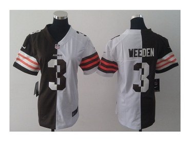 NEW Womens Cleveland Browns #3 Brandon Weeden white-brown(Elite split)