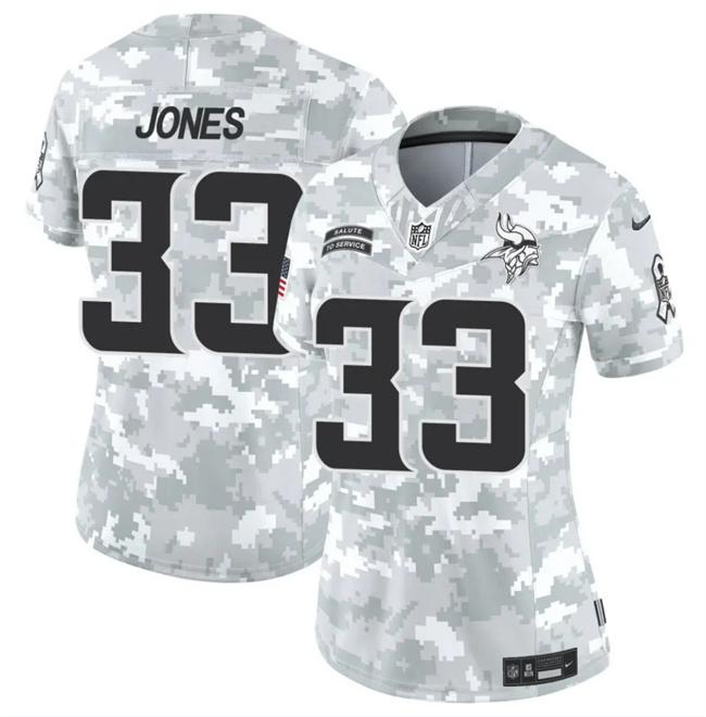 Women's Minnesota Vikings #33 Aaron Jones 2024 F.U.S.E Arctic Camo Salute To Service Limited Stitched Jersey(Run Small)