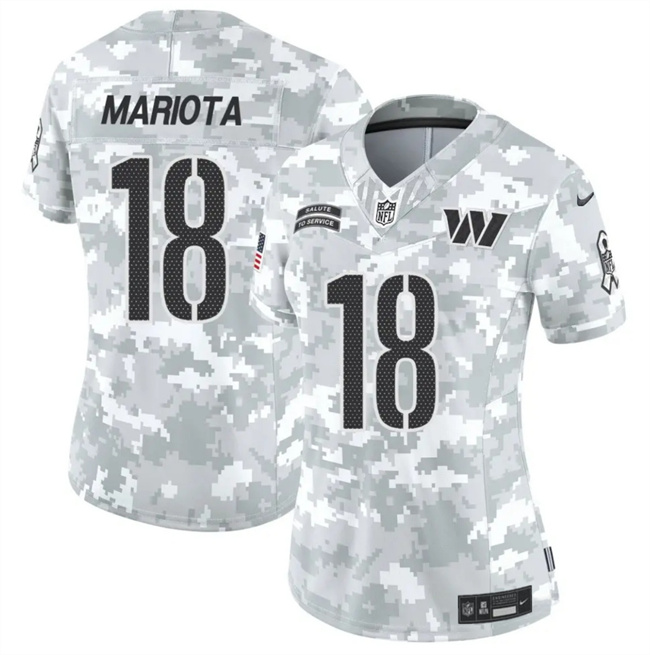 Women's Washington Commanders #18 Marcus Mariota 2024 F.U.S.E Arctic Camo Salute To Service(Run Small)