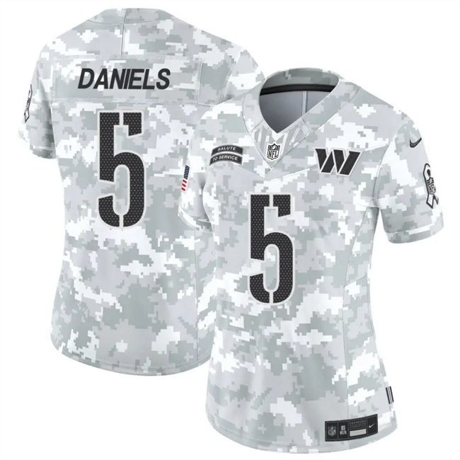 Women's Washington Commanders #5 Jayden Daniels 2024 F.U.S.E Arctic Camo Salute To Service(Run Small)