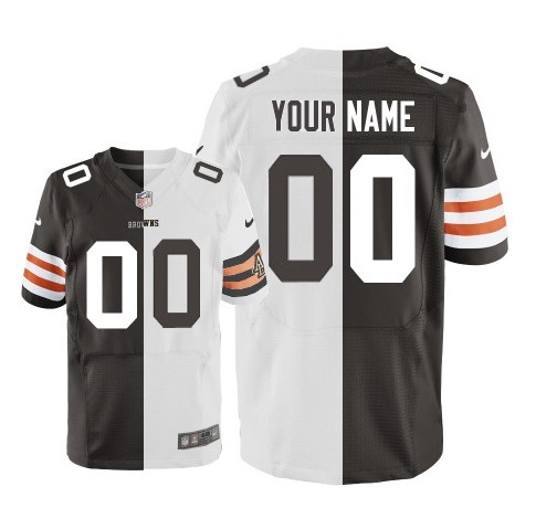 Men Nike NFL Cleveland Browns Jersey Customized (Brown -White) Two Tone Elite Jerseys