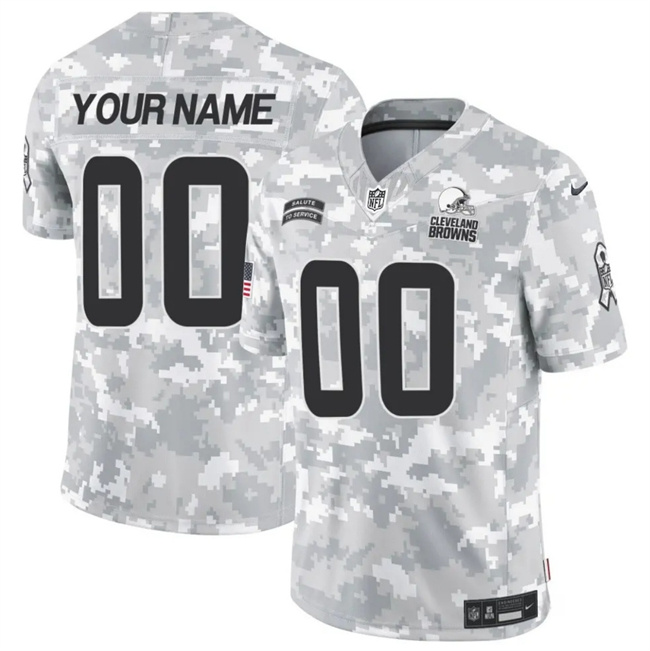 Men's Cleveland Browns Active Player Custom 2024 F.U.S.E Arctic Camo Salute To Service Limited Stitched Football Jersey