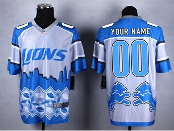 New Detroit Lions Customized Blue Men's Stitched NFL Elite Noble Fashion Jersey