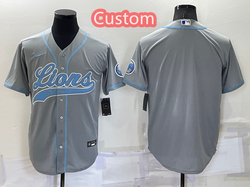 Custom Men's Detroit Lions Gray Cool Base Stitched Baseball Jersey