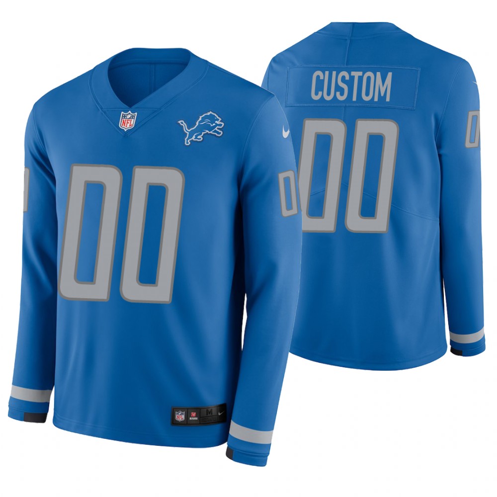 Detroit Lions Custom Blue Therma Long Sleeve Jersey