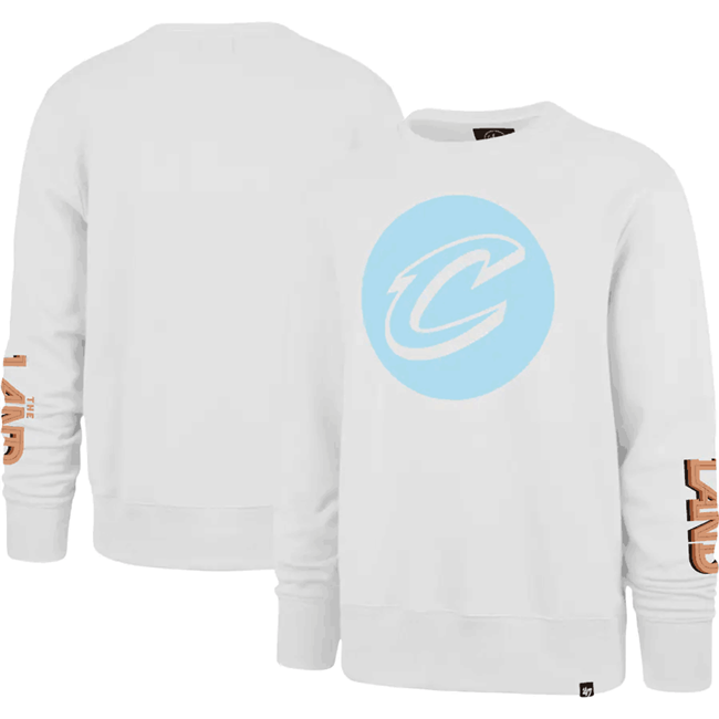 Men's Cleveland Cavaliers '47 White 2022 23 City Edition Two-Peat Headline Pullover Sweatshirt