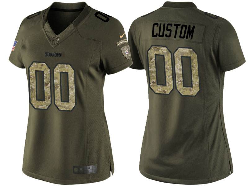 Women's Pittsburgh Steelers Olive Customized Camo Salute to Service Jersey