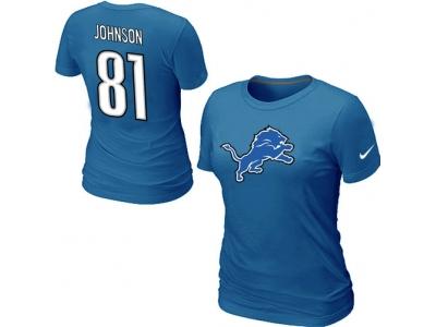 Women NEW Detroit Lions #81 Calvin Johnson Name & Number T-Shirt Blue