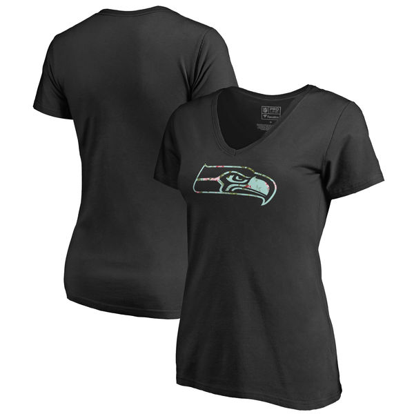 Seattle Seahawks NFL Pro Line By Fanatics Branded Women's Lovely Plus Size V Neck T-Shirt Black