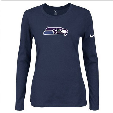 Women Nike Seattle Seahawks Of The City Long Sleeve Tri-Blend NFL T-Shirt Dark Blue