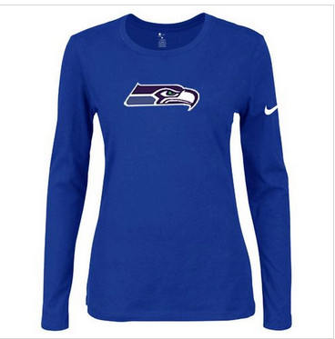 Women Nike Seattle Seahawks Of The City Long Sleeve Tri-Blend NFL T-Shirt Blue