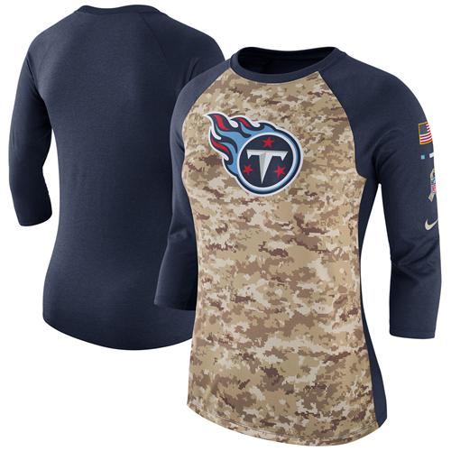 Women's Tennessee Titans Nike Camo Navy Salute to Service Legend Three-Quarter Raglan Sleeve T-Shirt