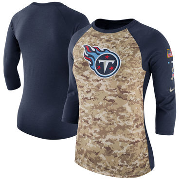 Women's Tennessee Titans Nike Camo Navy Salute To Service Legend Three-Quarter Raglan Sleeve T Shirt