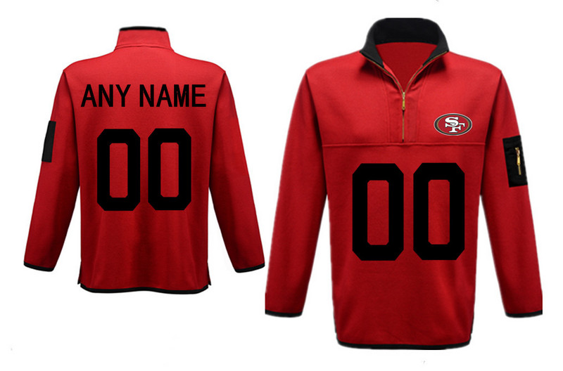 Custom Men's San Francisco 49ers Blank Antigua Gray Fortune Sweater Knit Microfleece Quarter-Zip Pullover Red Jacket