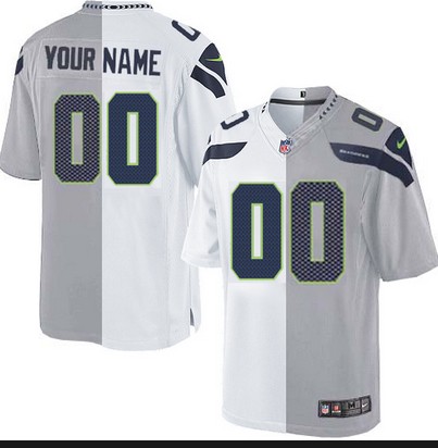 Men's seattle seahawks customized Elite Split (White-Grey) jerseys