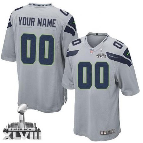 2014 Seattle Seahawks Youth Customized Grey Alternate SuperBowl Jersey Super Bowl XLVIII Jersey