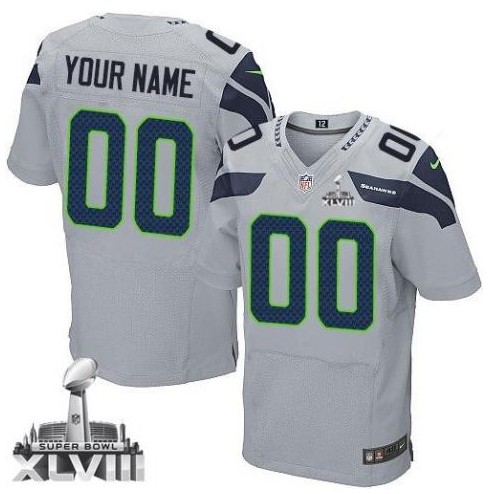 2014 Seattle Seahawks Men's Customized Grey Alternate Jersey Elite Super Bowl XLVIII