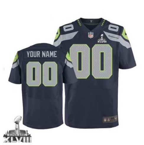 2014 Seattle Seahawks Men's Customized Navy Blue Super Bowl XLVIII NFL Elite Jersey