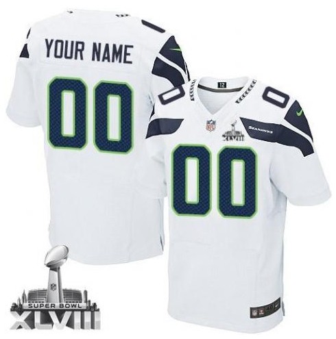 2014 NFL Seattle Seahawks Men's Customized White Super Bowl XLVIII Elite Jersey