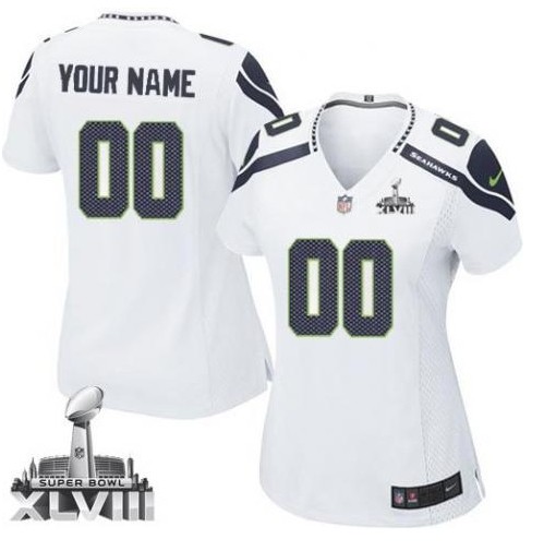 2014 NFL Seattle Seahawks Women's Customized White Super Bowl XLVIII Jersey