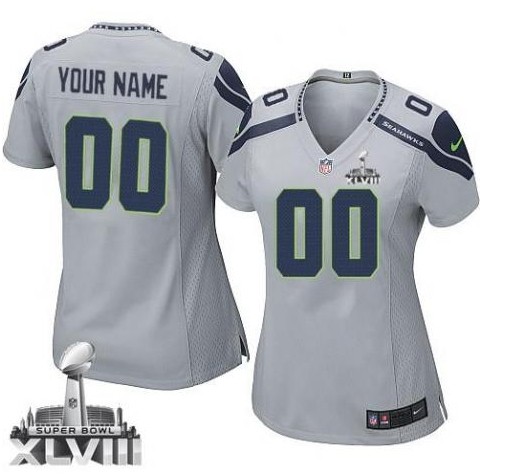 2014 NFL Seattle Seahawks Women's Customized Grey Super Bowl XLVIII Jersey