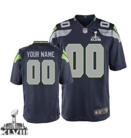 2014 Seattle Seahawks Men's Customized Navy Blue Super Bowl XLVIII NFL Game Jersey