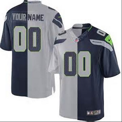 Men's seattle seahawks customized Limited Split (Grey-Blue)jerseys