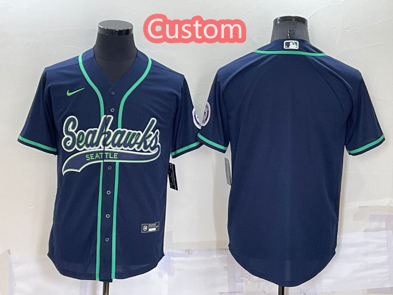 Custom Men's Seattle Seahawks Navy Cool Base Stitched Baseball Jersey