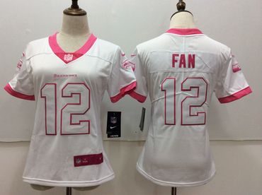 Nike Seahawks 12 Fan White Pink Women Vapor Untouchable Player Limited Jersey