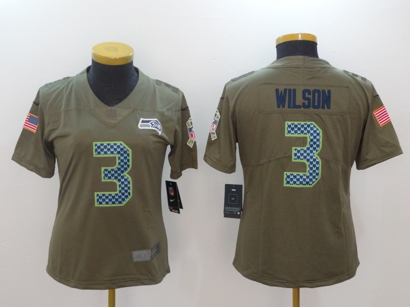 Nike Seahawks 3 Russell Wilson Olive Women Salute To Service Limited Jersey