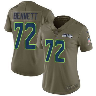 Nike Seahawks #72 Michael Bennett Olive Women's Stitched NFL Limited 2017 Salute to Service Jersey