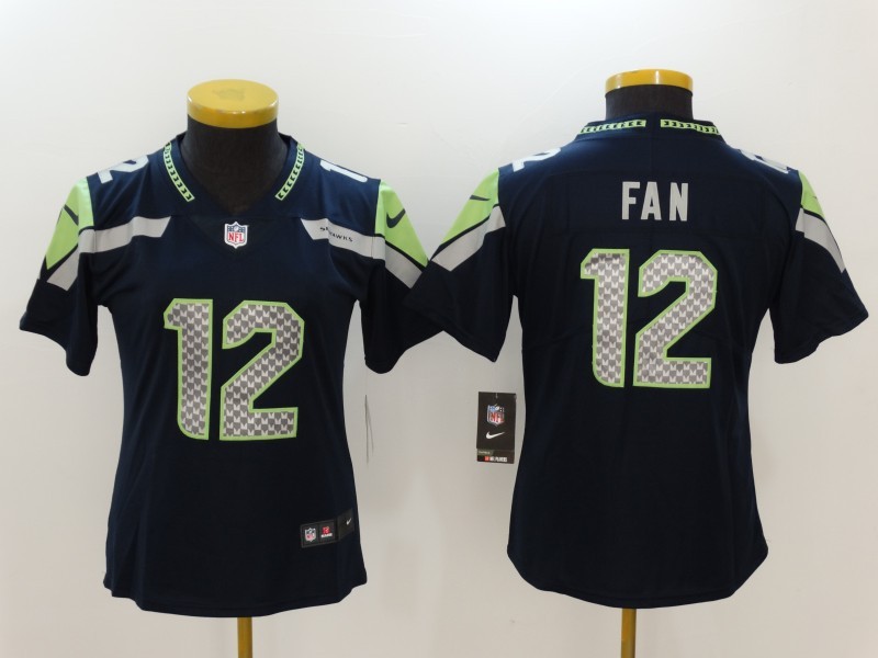 Nike Seahawks 12 Fan Navy Vapor Untouchable Women Limited Jersey