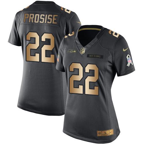 Nike Seahawks #22 C. J. Prosise Black Women's Stitched NFL Limited Gold Salute to Service Jersey