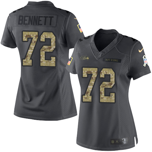 Nike Seahawks #72 Michael Bennett Black Women's Stitched NFL Limited 2016 Salute to Service Jersey