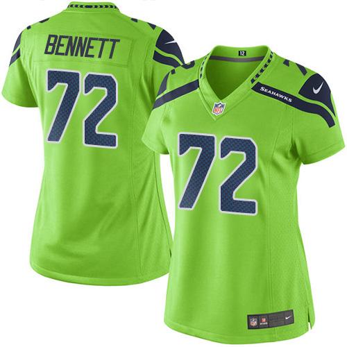 Nike Seahawks #72 Michael Bennett Green Women's Stitched NFL Limited Rush Jersey